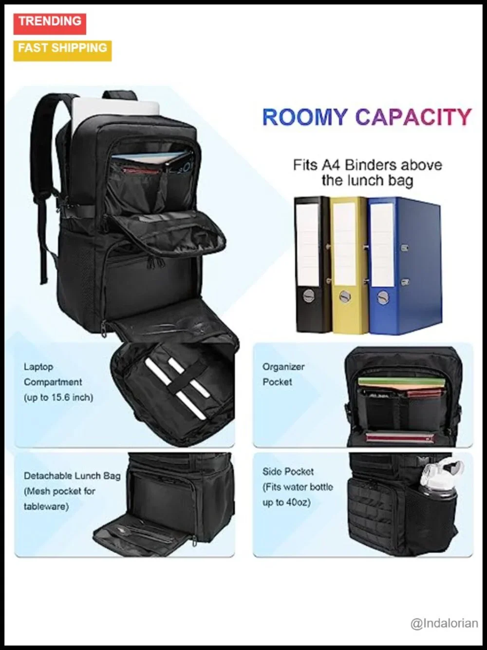 Laptop Backpack 15.6 inch with Detachable Insulated Lunch Box Work Daypack